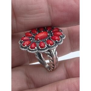 UTC 925 Sterling Silver Coral Ring Size 7